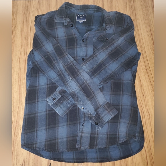 Fox Racing Plaid Flannel Long Sleeve Medium Blue Black Y2K - Picture 1 of 9